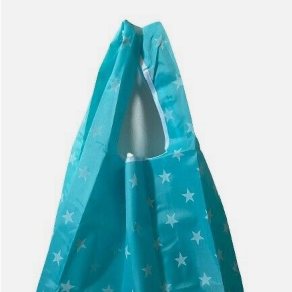 2 NWT IMITATION BAGGU foldable TOTE bags - turquoise/stars & Pink stripes - Picture 3 of 10